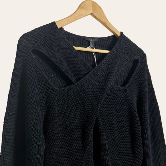 COS Black Cut Out Ribbed Knit Cotton Oversized Pullover Sweater Size M - Picture 4 of 9